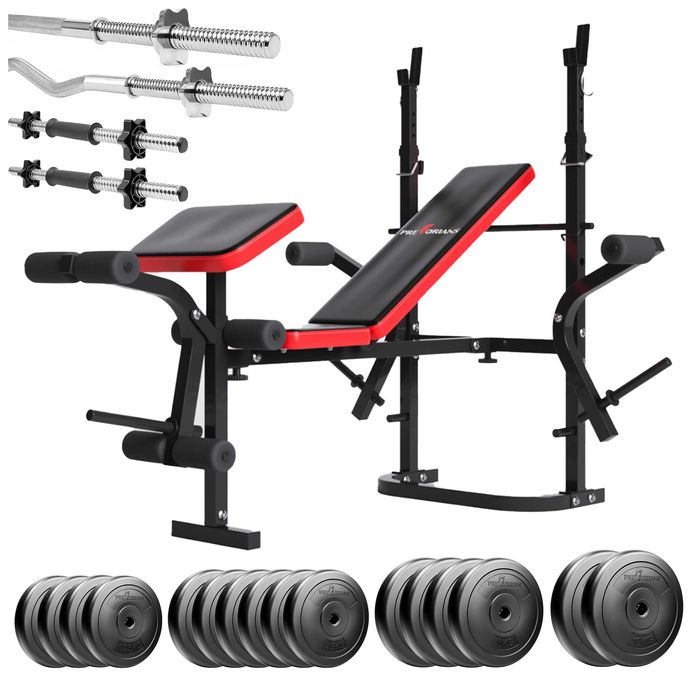 Zestaw kulturystyczny 96kg z ławką treningową komplet gryfów stojaki