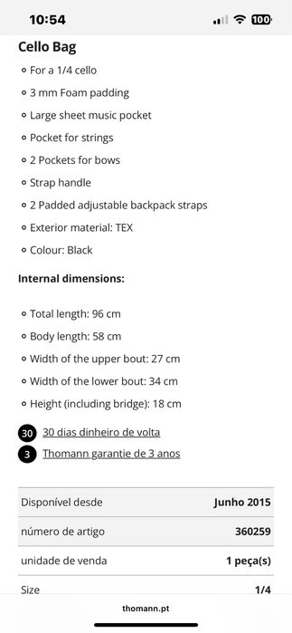 Estojo de violoncelo almofadado 1/4