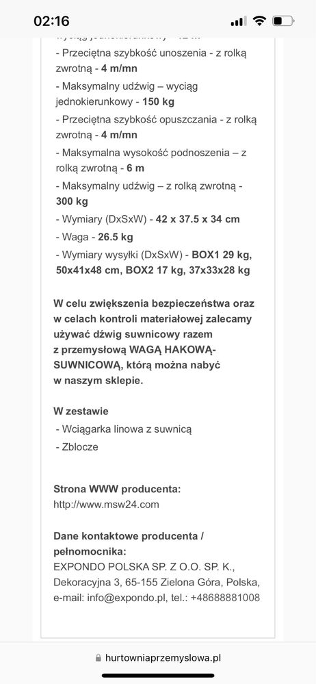 Wciagarka linowa z suwnica procat300