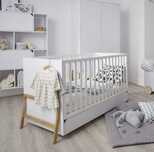 Łóżeczko dziecięce Bellamy Lotta snow 70x140 + materac + barierki