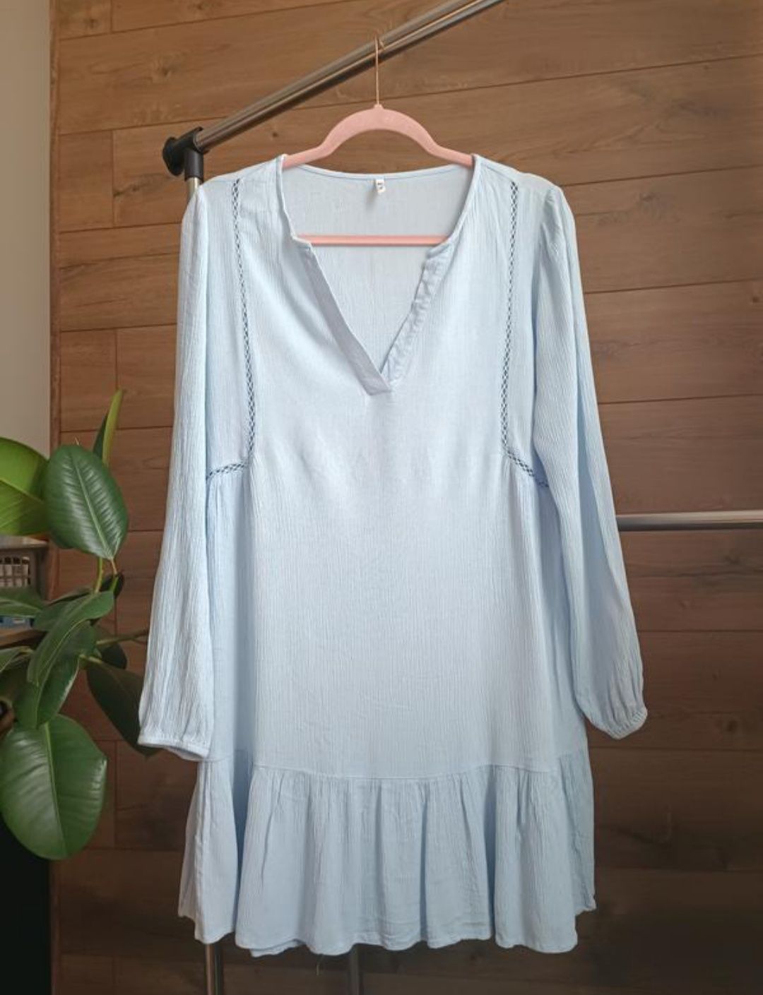 Блакитна сукня плаття тканина жатка M-L 46-48