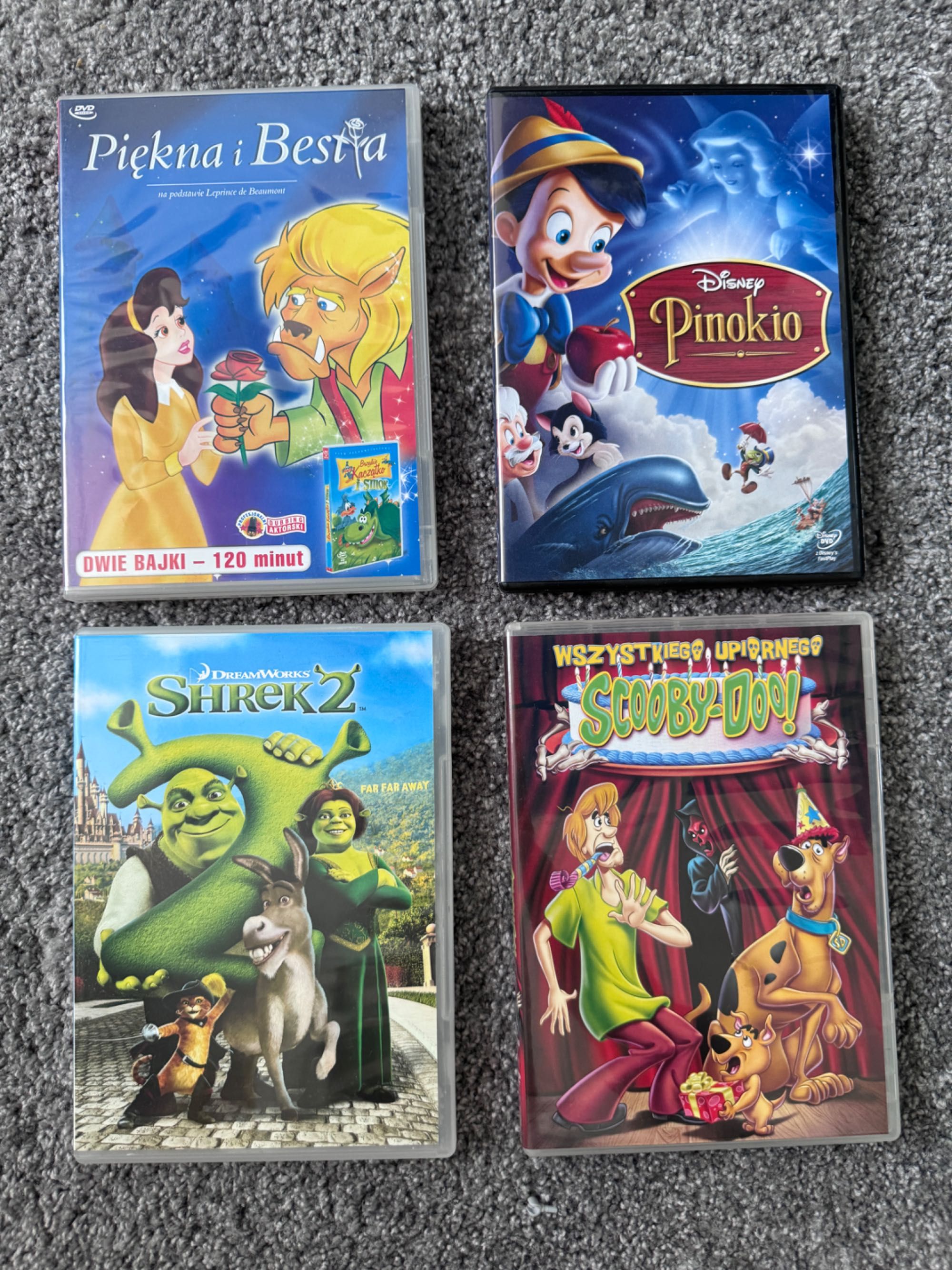 Bajki na dvd Pionokio, Shrek, Piękna i bestia, Scooby doo