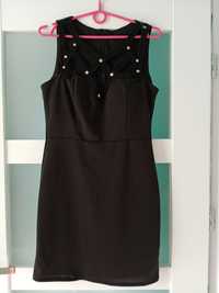 Sukienka mini mała czarna zdobiony dekolt M / L