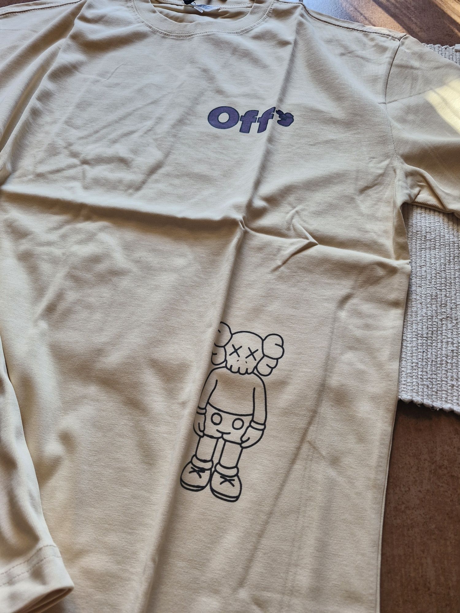 Nowa beżowa meska koszulka tshirt off white 2xl 3xl gruba solidna bawe