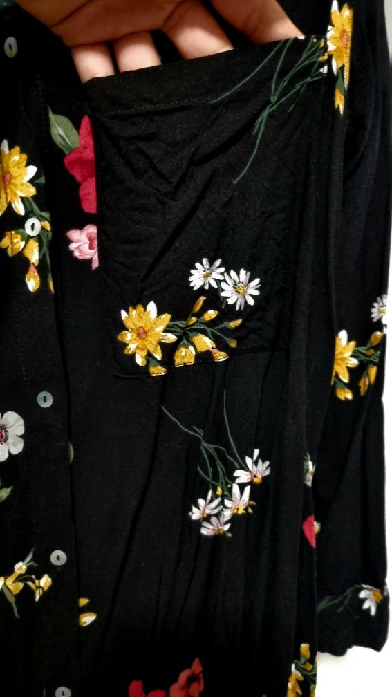 Koszula tunika Czarna w kwiaty L