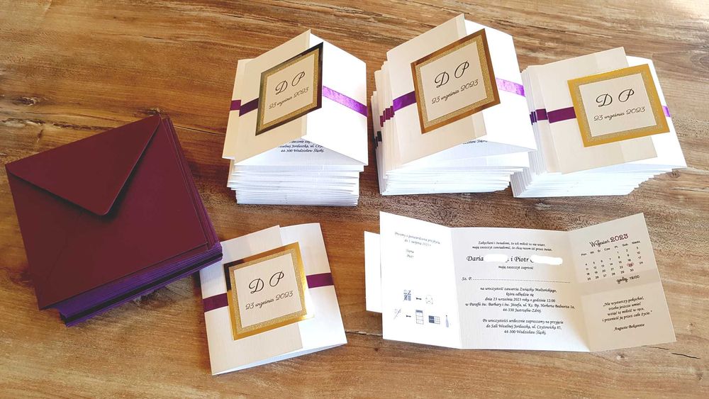 Zaproszenia ślubne SIMPLE 7 czarne lustrzane złote