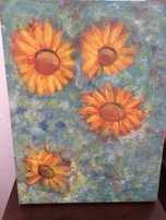 Quadro de girassois, acrílico, dimensão.40*30