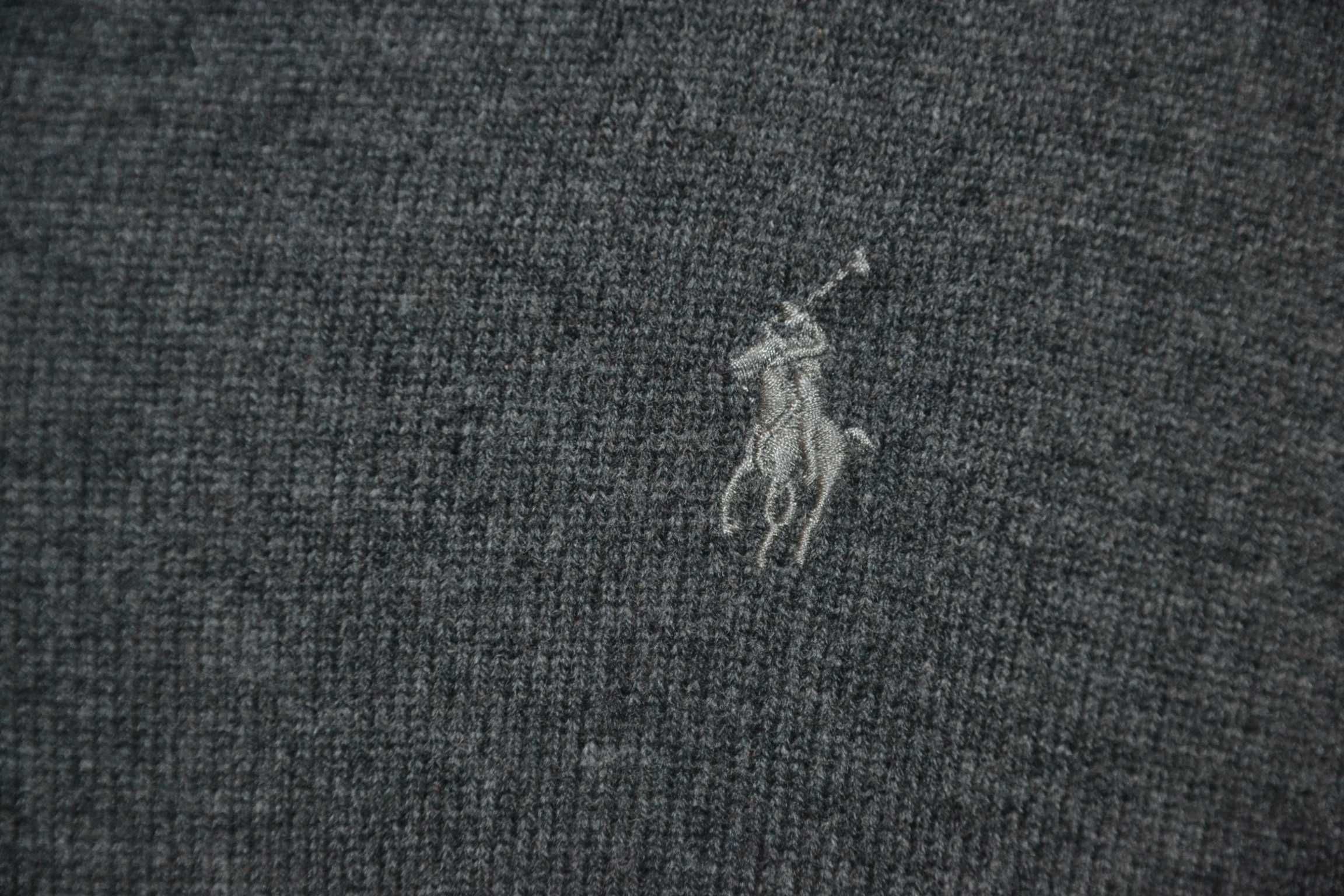 POLO RALPH LAUREN Merino Wool Sweter Męski L Wełna Jak Nowy Szary
