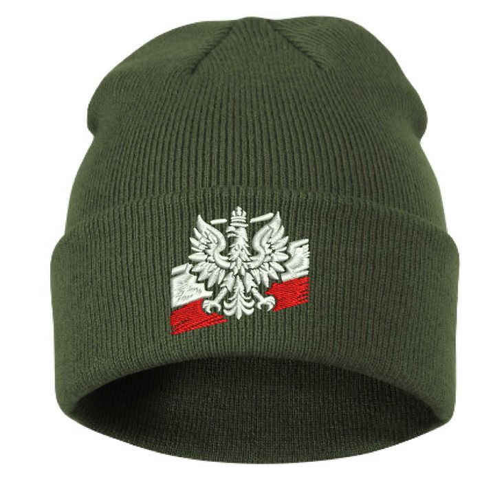 CZAPKA zimowa z haftem ORZEŁEK FLAGA na prezent dla PATRIOTY