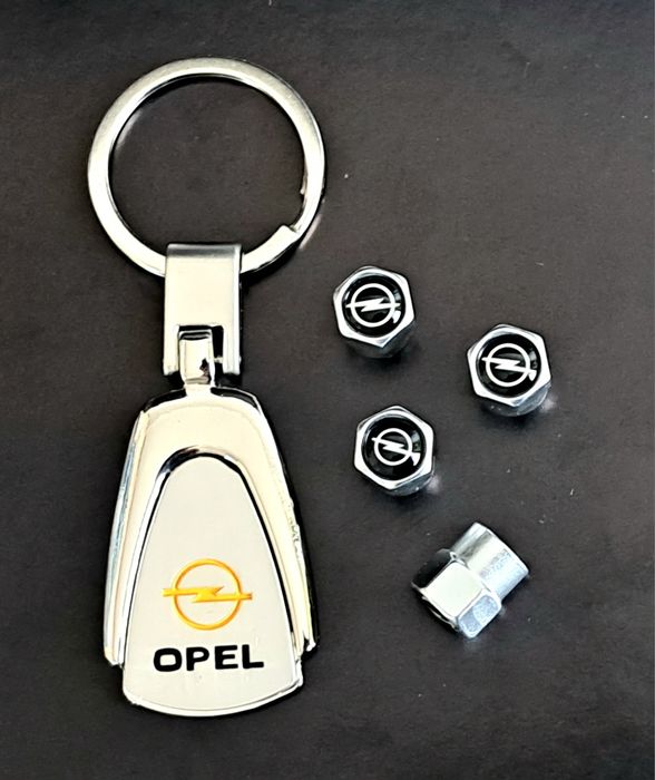 *NOWY* Breloczek OPEL + Nakrętki na wentyle srebrne komplet tuning