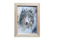 Akwarela ręcznie malowana  wilk +rama