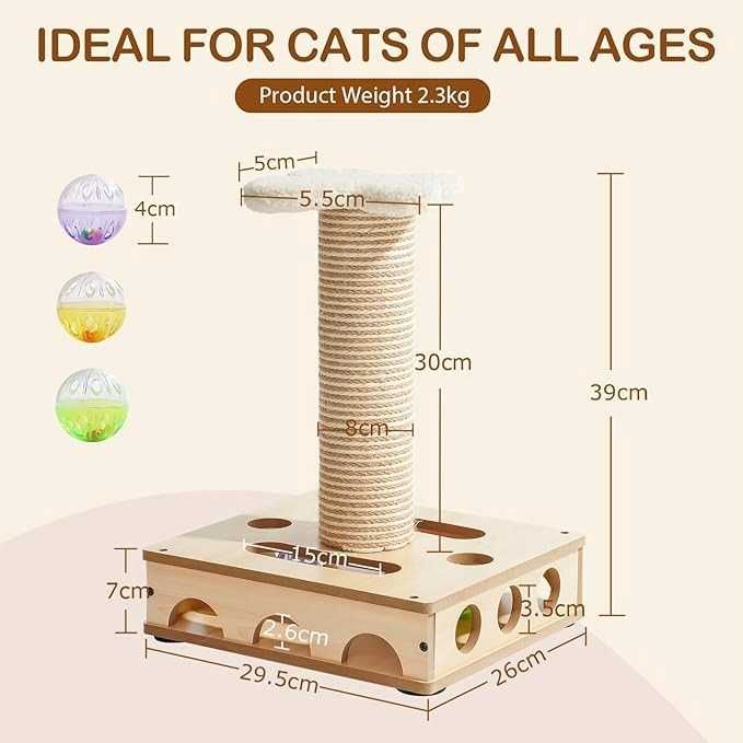 Zabawka interaktywna drewniana dla kota z 3 piłkami MEWOOFUN