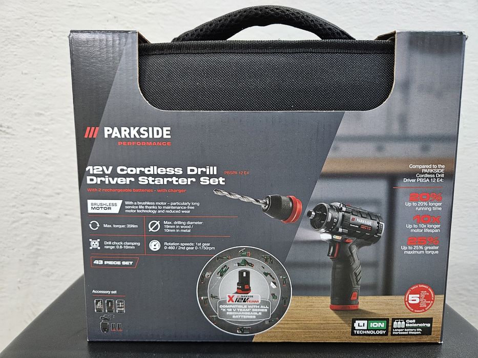 Wiertarkowkrętarka Parkside Performance PBSPA 12 E4 2x Aku Zestaw NOWA