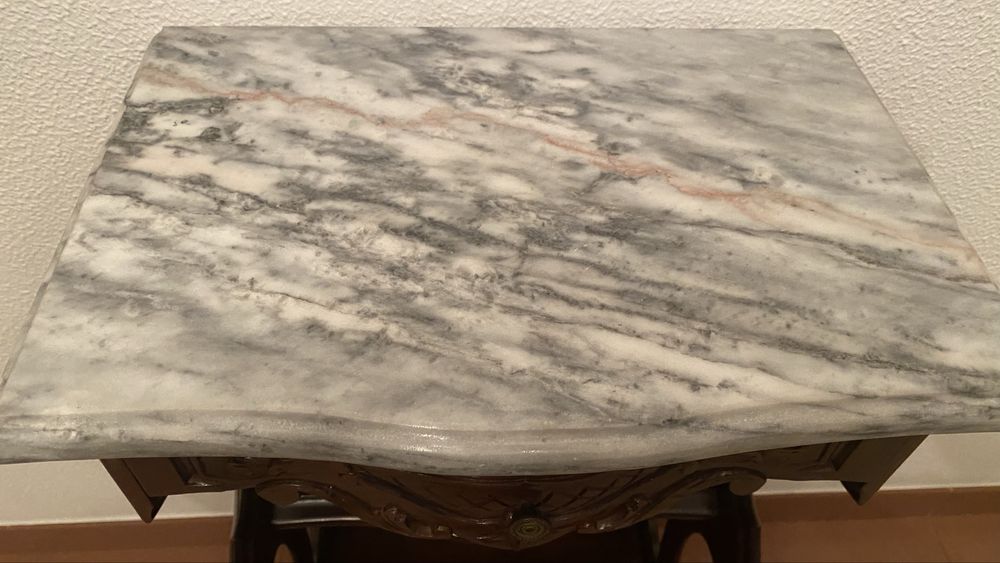 Consola pequena c/ tampo de marmore e gaveta