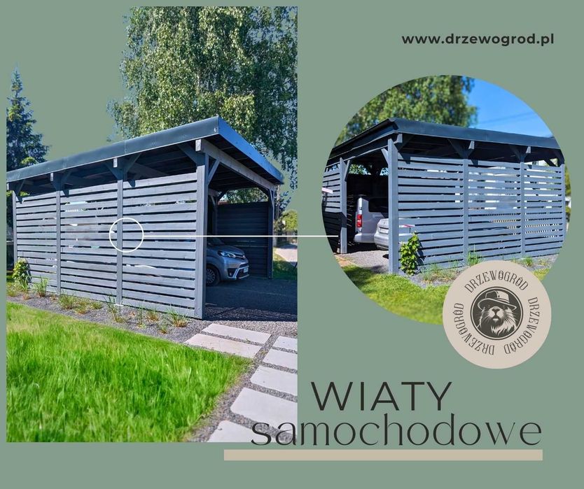 Wiata Carport na samochód drewniane aluminiowe konstrukcje zadaszenia