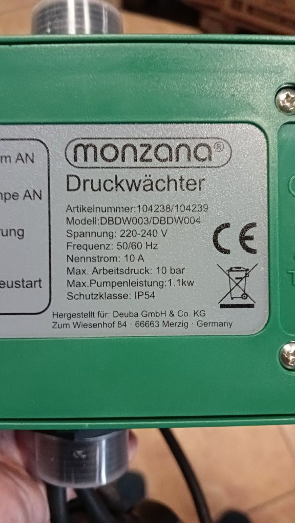 Wyłącznik ciśnieniowy zabezpieczenie przed suchobiegiem do pompy