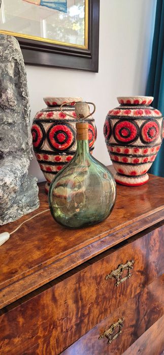 Lampa z butelki na brandy cudo dekor zielone szkło Francja boho antyk