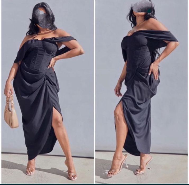 Czarna drapowana sukienka midi hiszpanka 3 xl 46