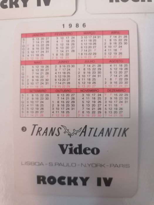 Conjunto de 9 calendários de uma série numerada de 1986 do Rocky IV