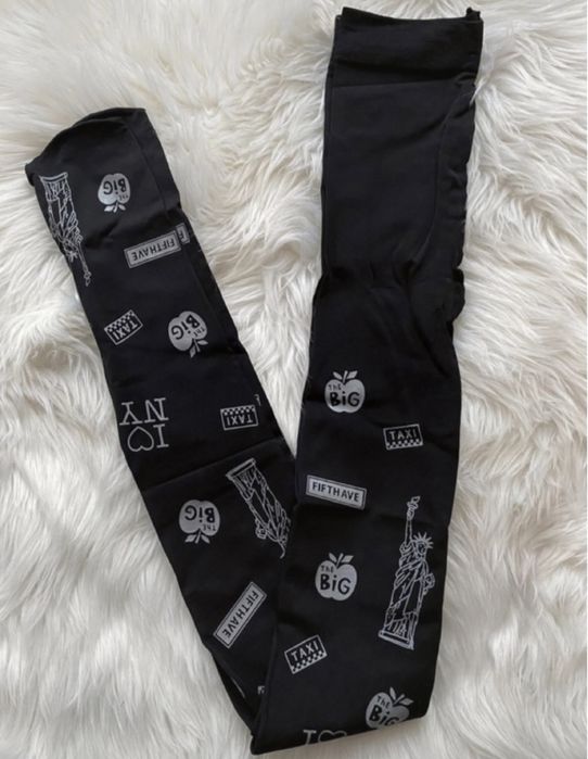 Czarne damskie rajstopy M/L Calzedonia 3/4 NYC new york wzór