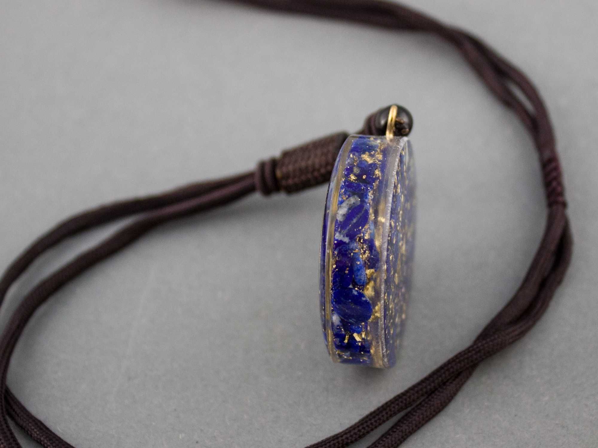 Piękny Naszyjnik Lazuryt Złota Folia Prezent Energia Lapis Lazuli