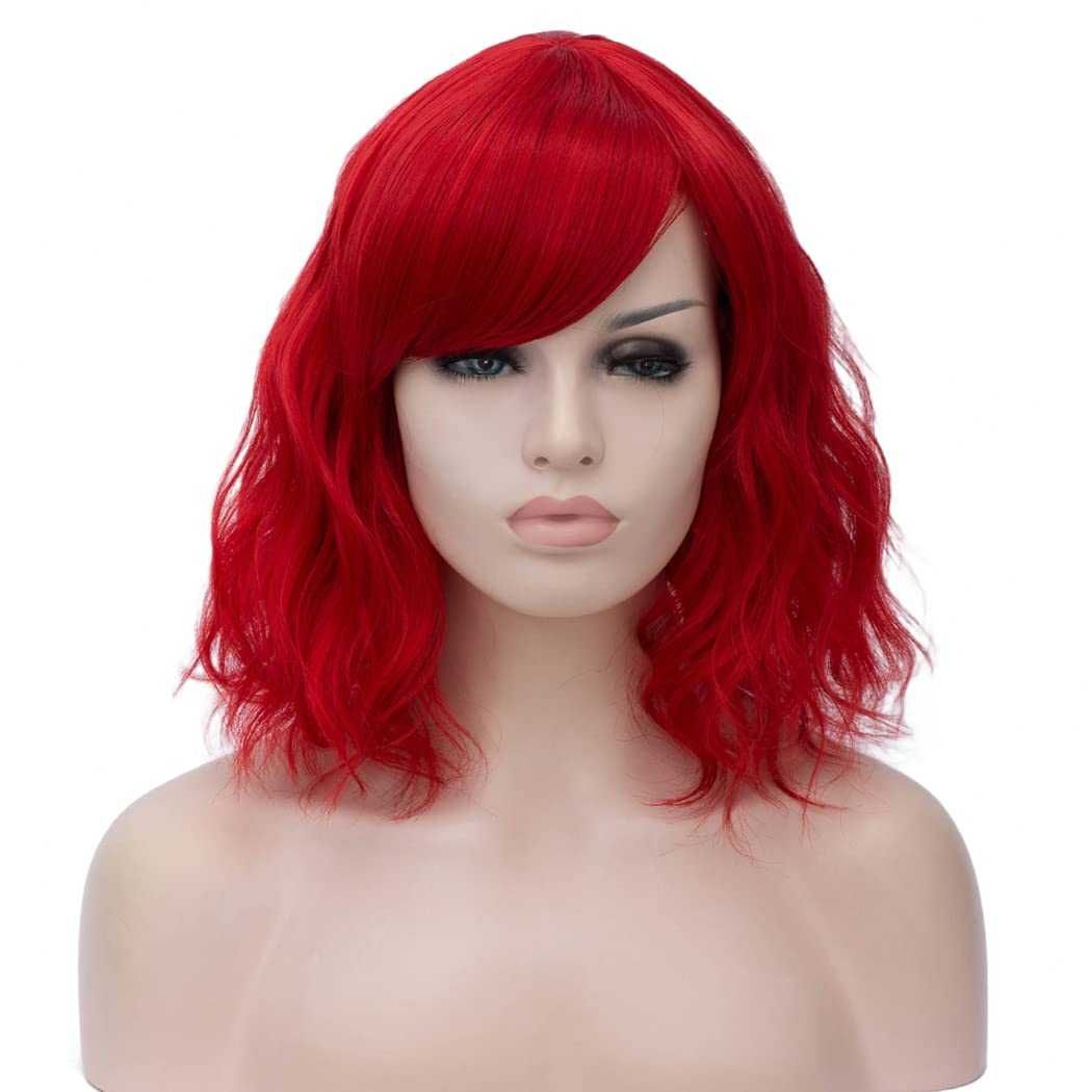 ATAYOU Czerwona peruka włosy kręcone