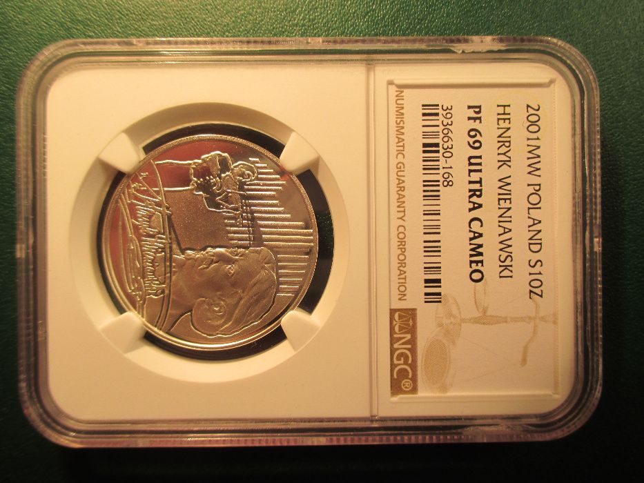 Srebrna moneta 10 zł z 2001 r.Wieniawski, w gradingu NGC . ORYGINAŁ !