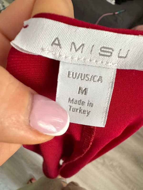 Czerwony top bieliźniany 38 M amisu z koronką regulowane ramiączka