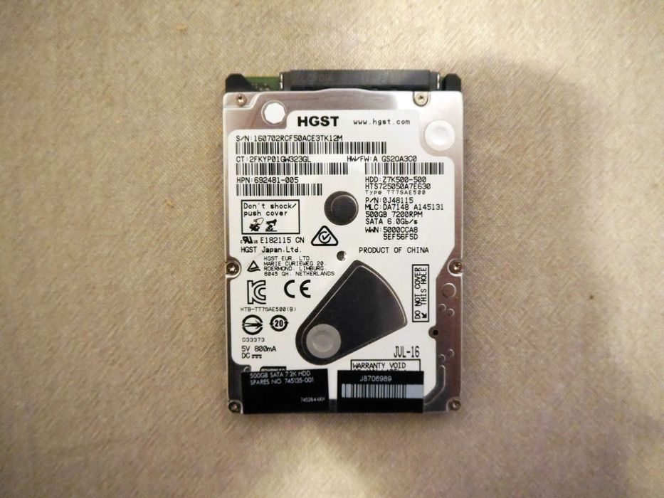 Dysk twardy HDD 2,5 HGST Hitachi 500GB 7200RPM używany
