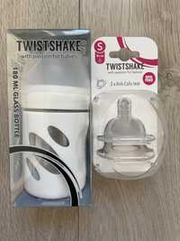NOWA Szklana butelka Twistshake + zestaw smoczków 0+