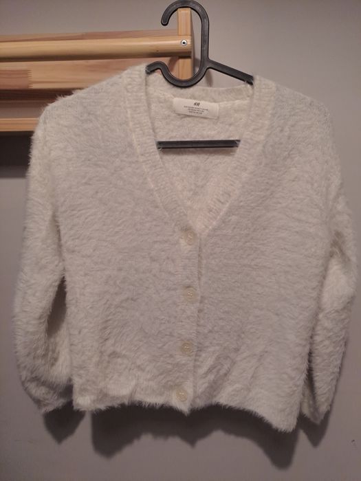 Swter Biały dziewczęcy rozpinany rozmiar 122/128