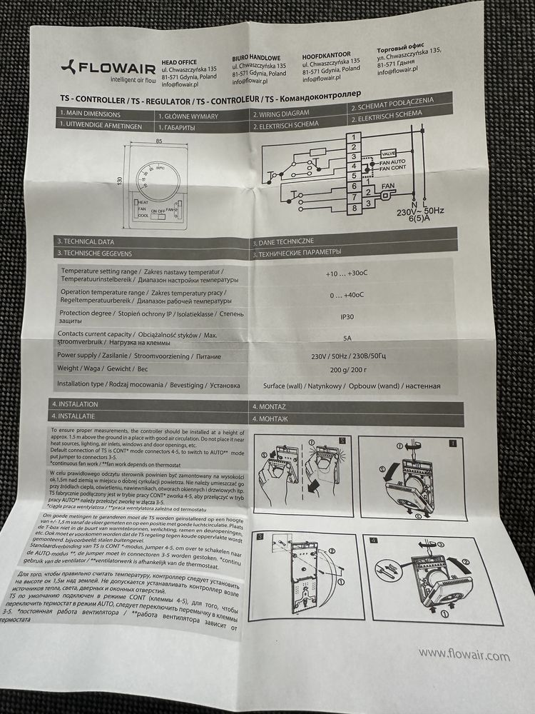 TS 3-stopniowy Regulator obrotów z termostatem FLOWAIR 10996