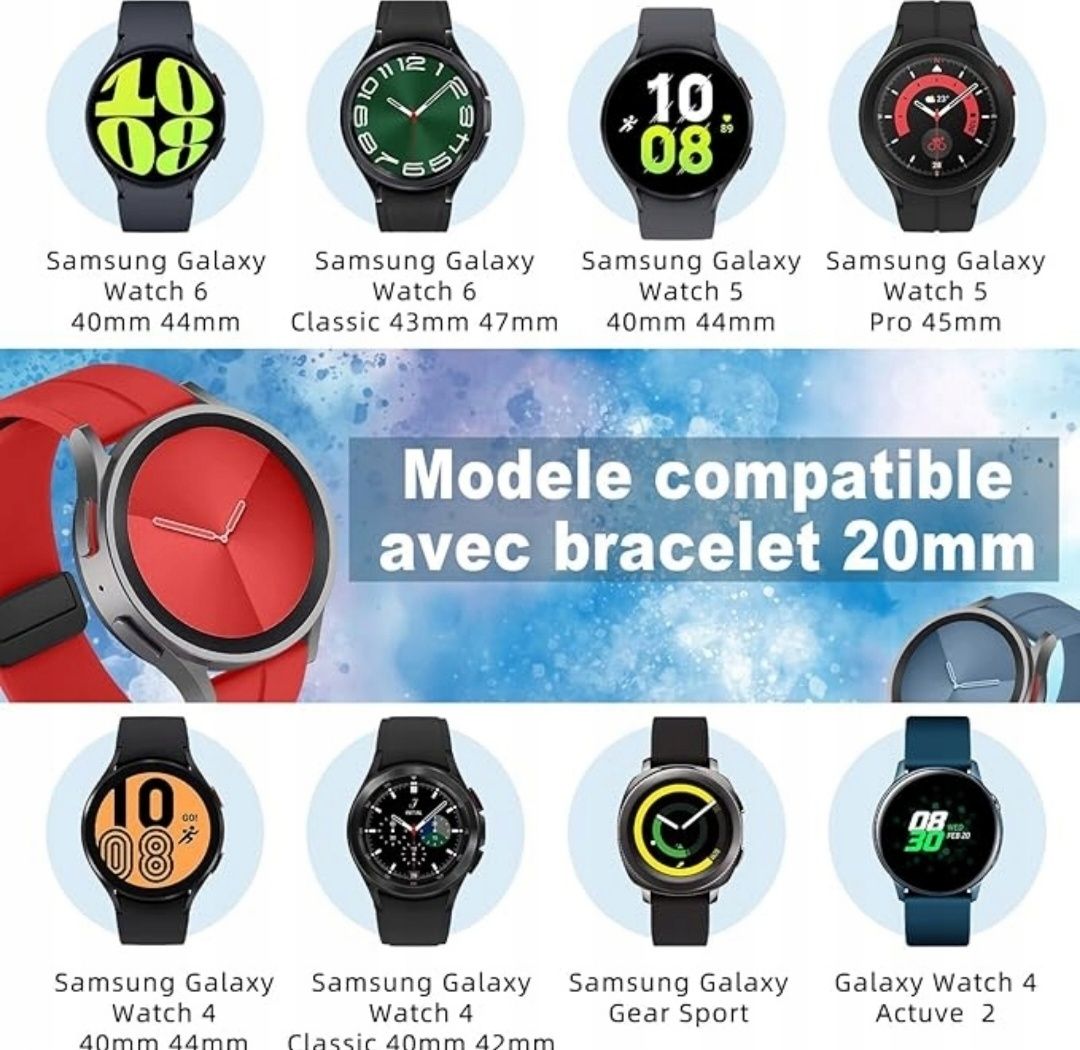 Pasek magnetyczny 20mm do Galaxy Watch 6 5 4 5 Pro Active Gear Sport