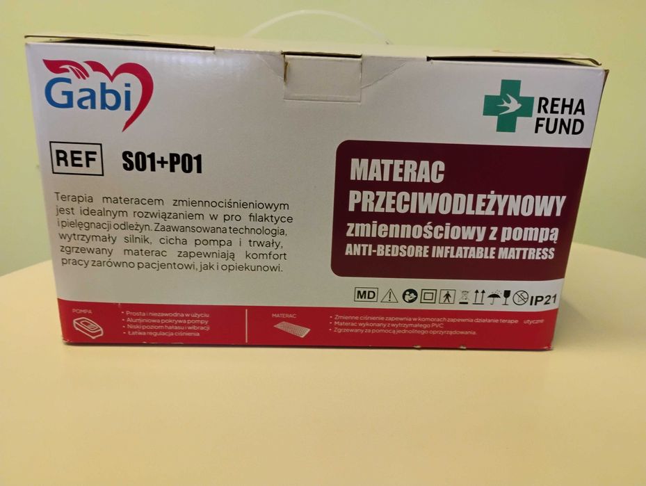 Materac przeciwodleżynowy rurowy zmiennociśnieniowy z pompą