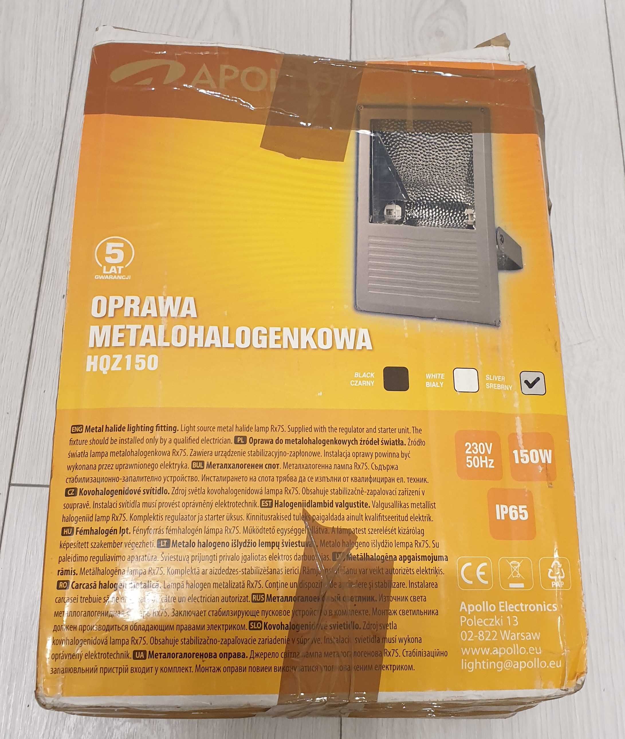 Apollo Oprawa metalohalogenkowa HQz-150W–srebrna IP65 uszkodzona obud.