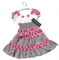 Nowa  długa dziewczęca sukienka różowo-biało-szara- Rom. 98  na 4 lat