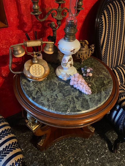 Mesa Centro Império Madeira Bronze Mármore 78 cm