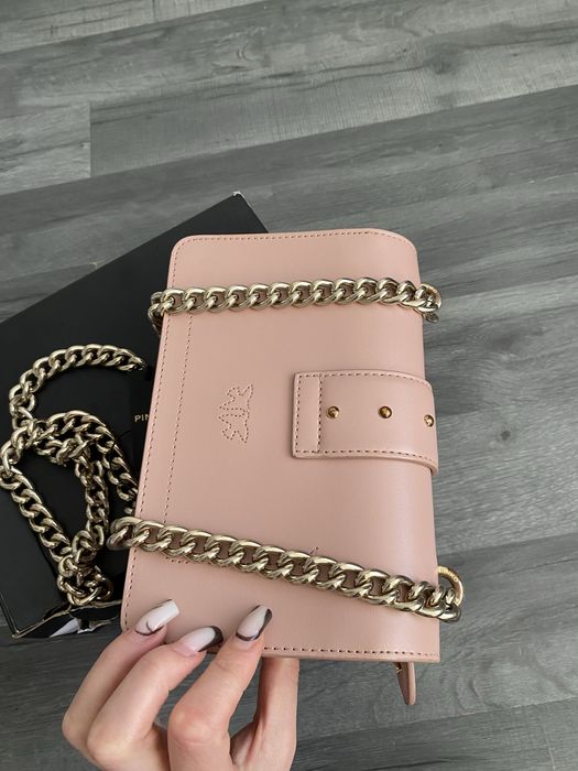 Pinko Love Mini Icon Simply C Vitello Seta skórzana torebka różowa