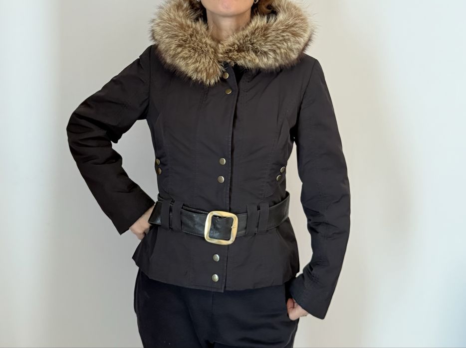 Жіноча зимова куртка S з капюшоном, знімна підстібка з кролика