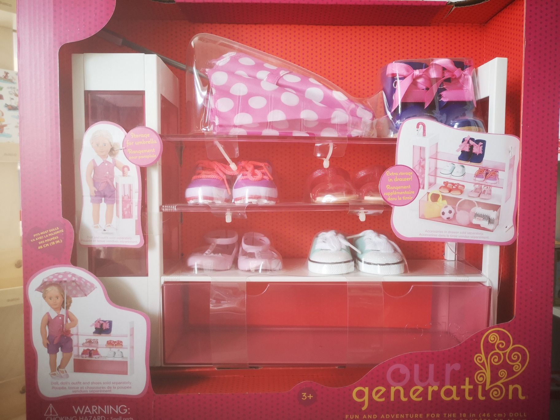 Regał i buty dla lalek Our generation