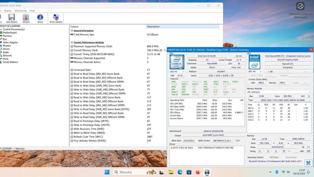 Pamięć 16GB zestaw dwóch kości po 8GB DDR3 1600MHz do laptopa