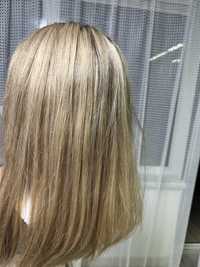 Peruka z naturalnych włosów Hair Lux, blond, 45 cm