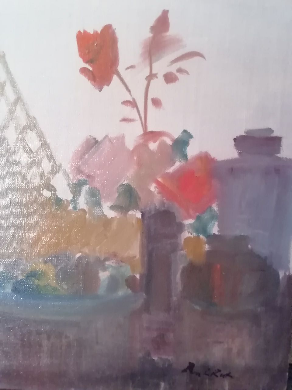 Obraz kwiaty sygn. Lizut R. Płótno olej wym. 30x50 cm. Ostatnie pracę