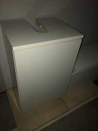 Zestaw łazienkowy biały lakier: szafka pod umywalkę i słupek