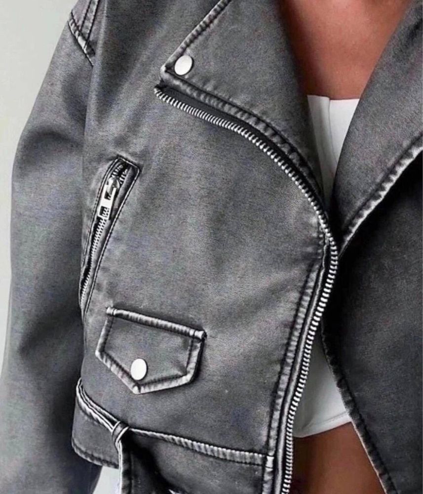 Косуха куртка серая винтажная короткая  S,M,L,XL