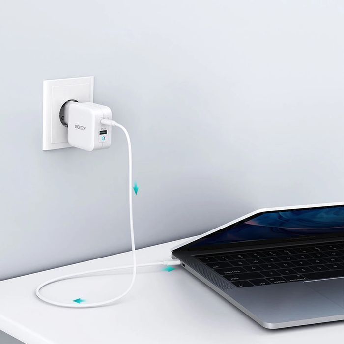Choetech szybka ładowarka sieciowa GaN USB Typ C PD USB-A QC3.0 65W