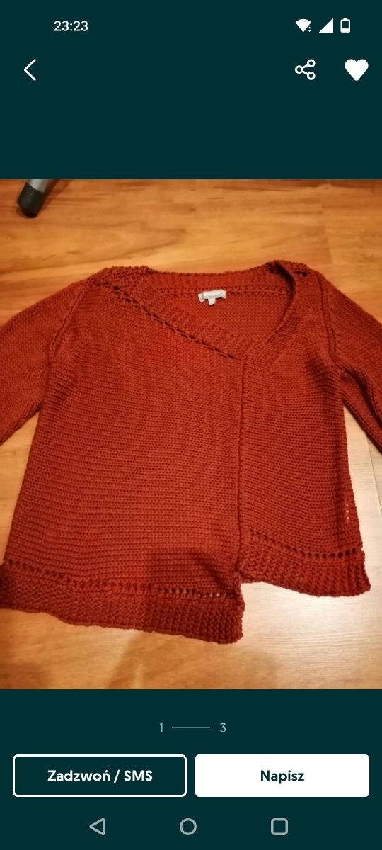 Sweterek bluzka bordowa z ażurowym wzorem .
