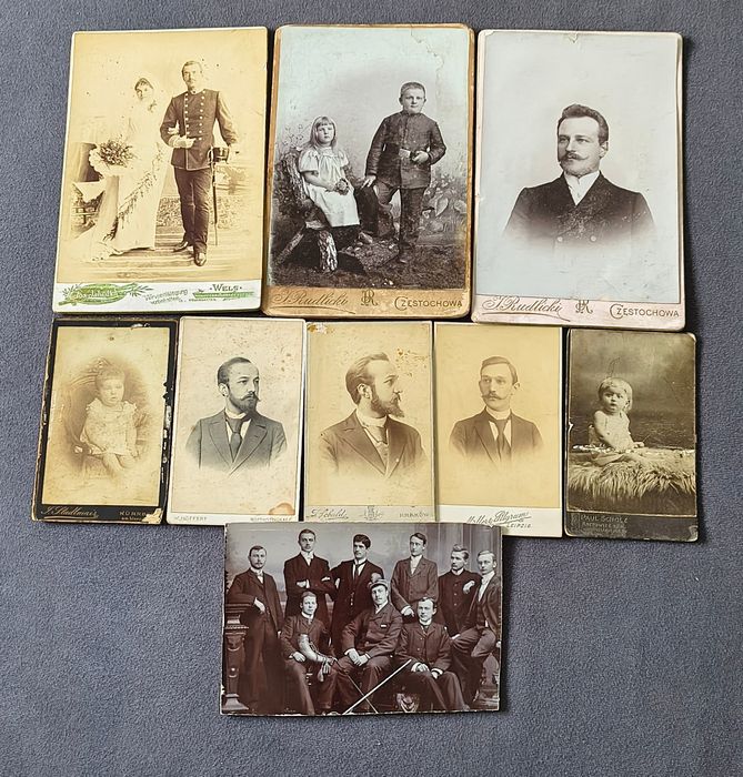 Stare Fotografie Kartoniki - 9 sztuk