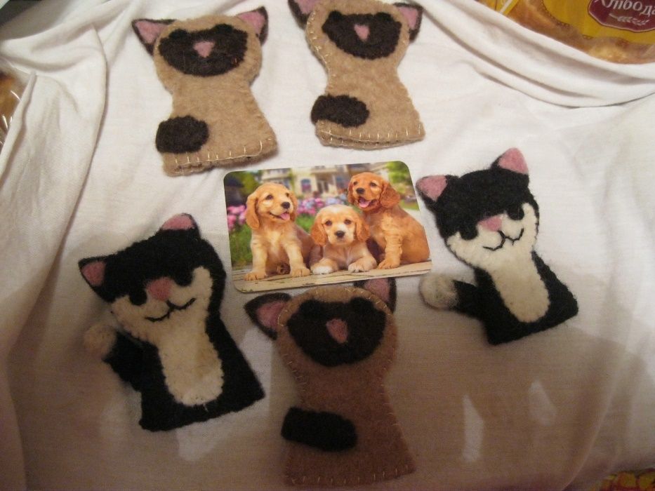 игрушка коты кошки кукольный театр валяние шерсть палец 5шт handmade