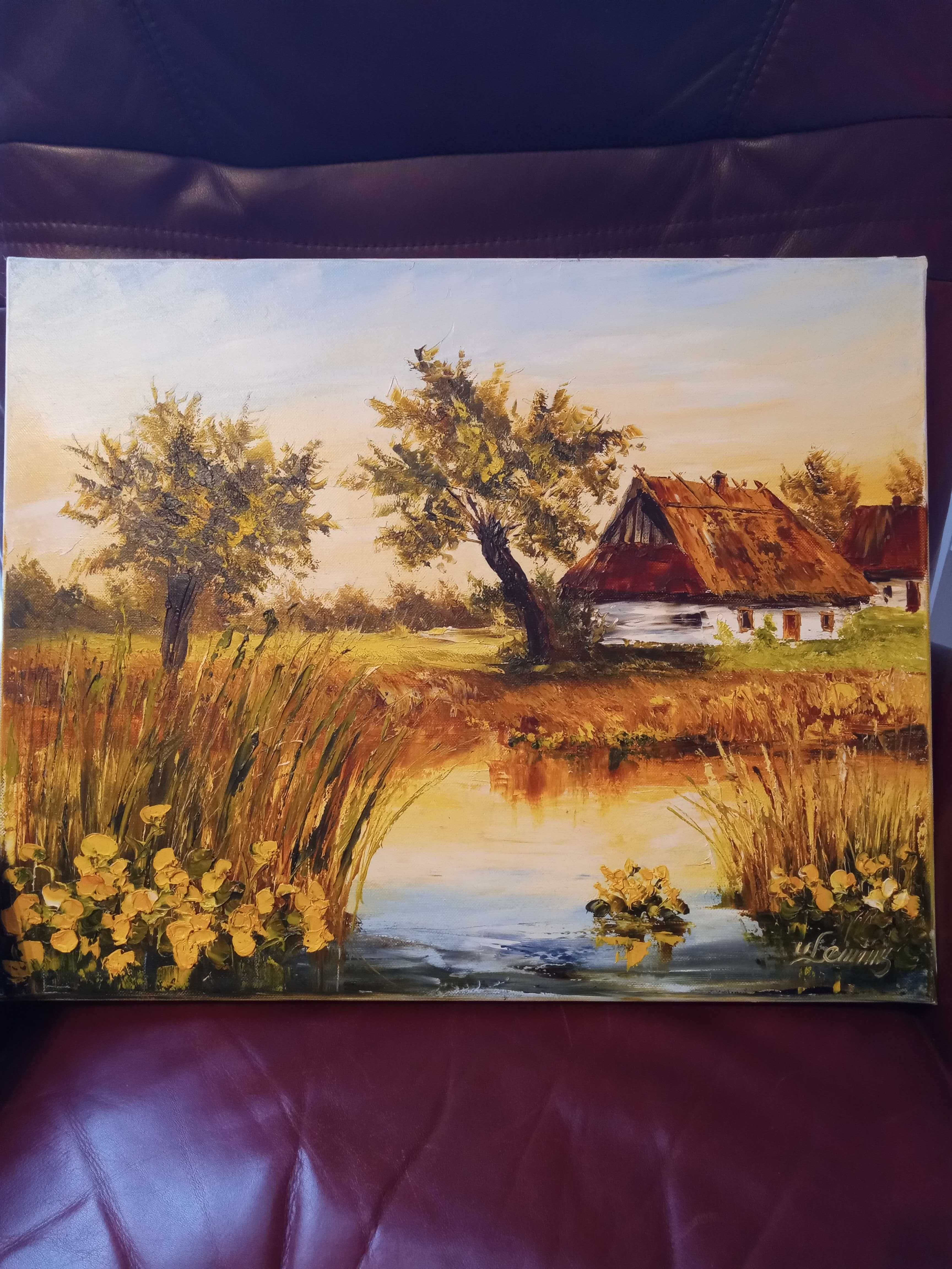 Obraz U.Lemańska CHATA ZA STAWEM obraz olejny 40x50 BM